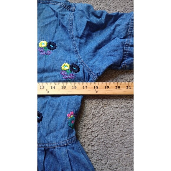 Vintage G.S. DENIMS Floral Embroidered Button Front Denim Dress WOMEN'S Sz M - Picture 2 of 5